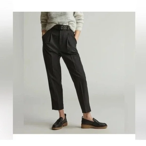 NEW EVERLANE Tencel Way High Taper Pant 4 Black Pleated Front Career Minimalist - Picture 1 of 8